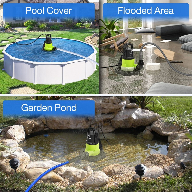 FLUENTPOWER Automatic Pool Cover Pump, 3/4 HP 3300GPH Submersible Water Pump gallery