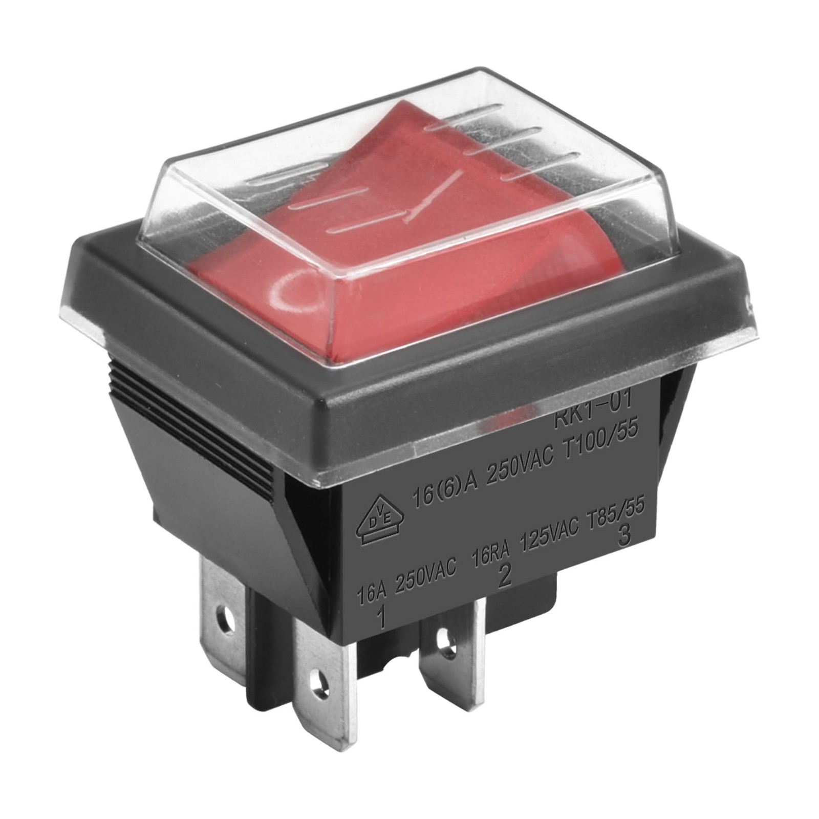 Rocker Switch ON-Off DPST 4 Terminals Red Light 16A 250VAC with Waterproof Cover gallery