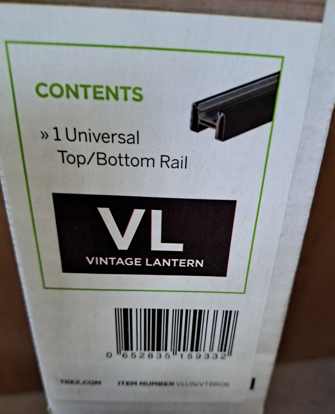 TREX TRANSCEND 67.5" COMPOSITE VINTAGE LANTERN UNIVERSAL TOP/BOTTOM RAIL gallery