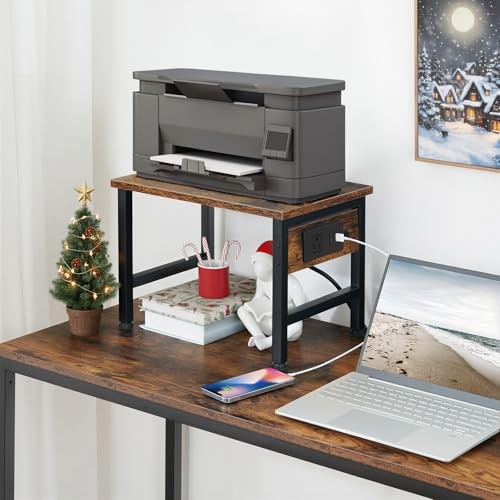 Printer Stand for Desk, Desktop Printer Stand with Rustic Brown + Black gallery
