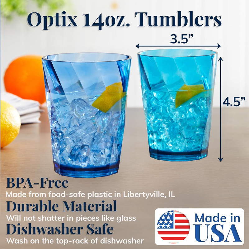 Optix Plastic Reusable Drinking Glasses (Set of 8) 14Oz Rocks Cups in Coastal Co gallery