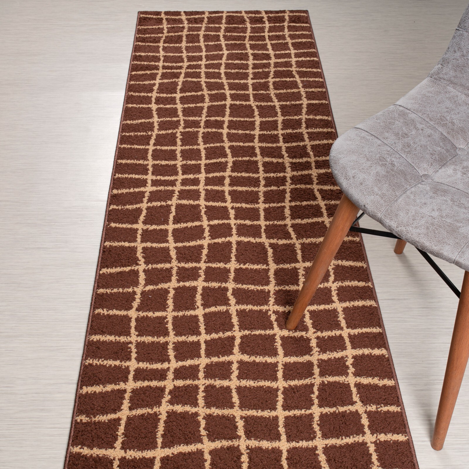 Non Skid Brown & Beige Runner Rug, Custom Cut, Stair Hallway Kitchen Entry Mat gallery