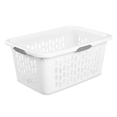 Sterilite 2 Bushel Large Plastic Laundry Basket 4 Comfort Grip Handles, White