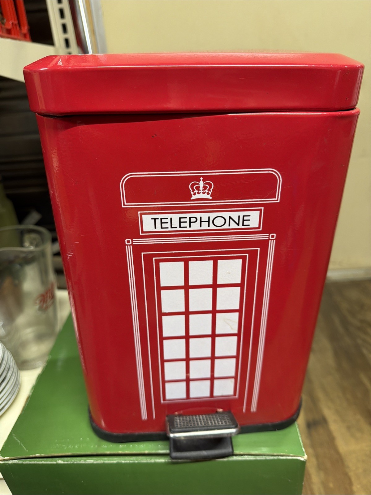 RED TELEPHONE Trash Can BOX BOOTH BRITISH Step On For Lid To Open SH5 gallery