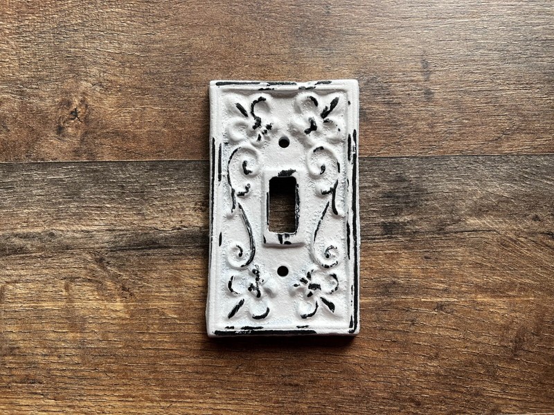 Iron Single Toggle Light Switch Wall Plate Cover, Shabby Chic White Victorian gallery