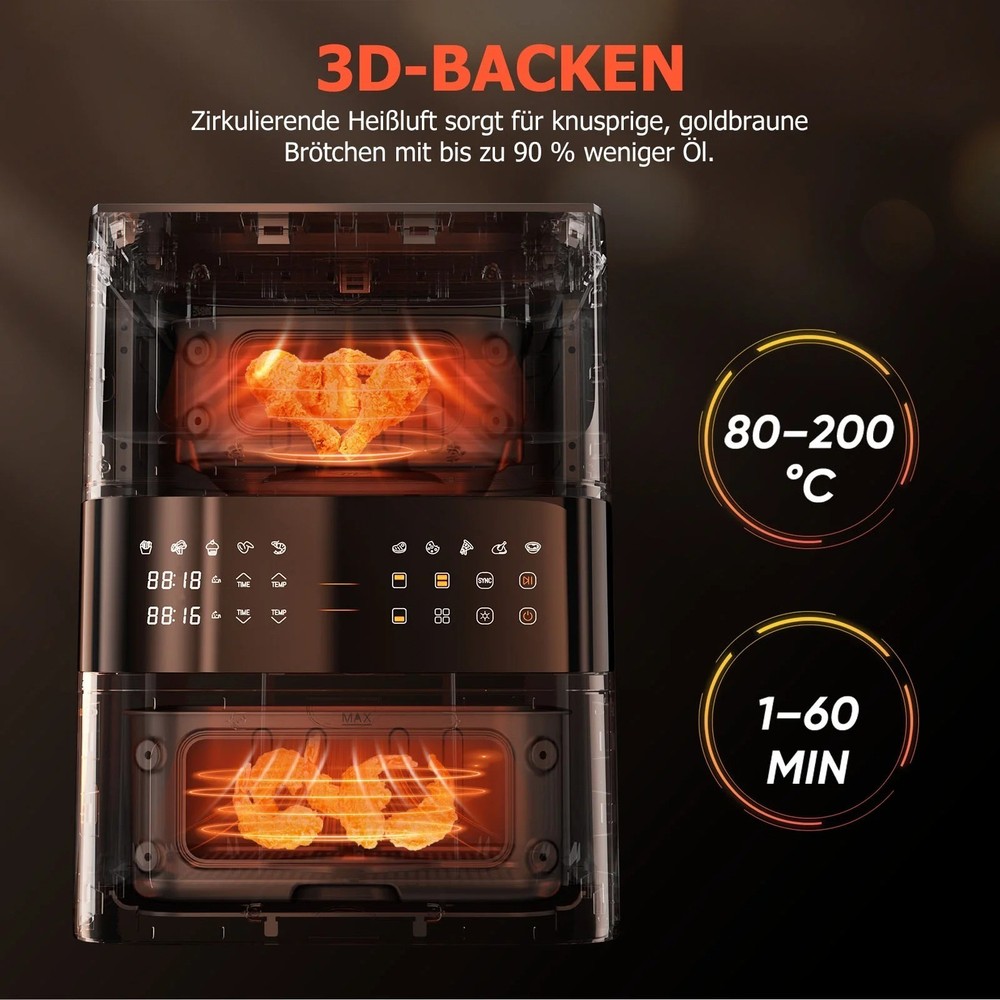Double Stack Air Fryer Dual Basket Vertical Cooker w/ Window & Touch Screen New
