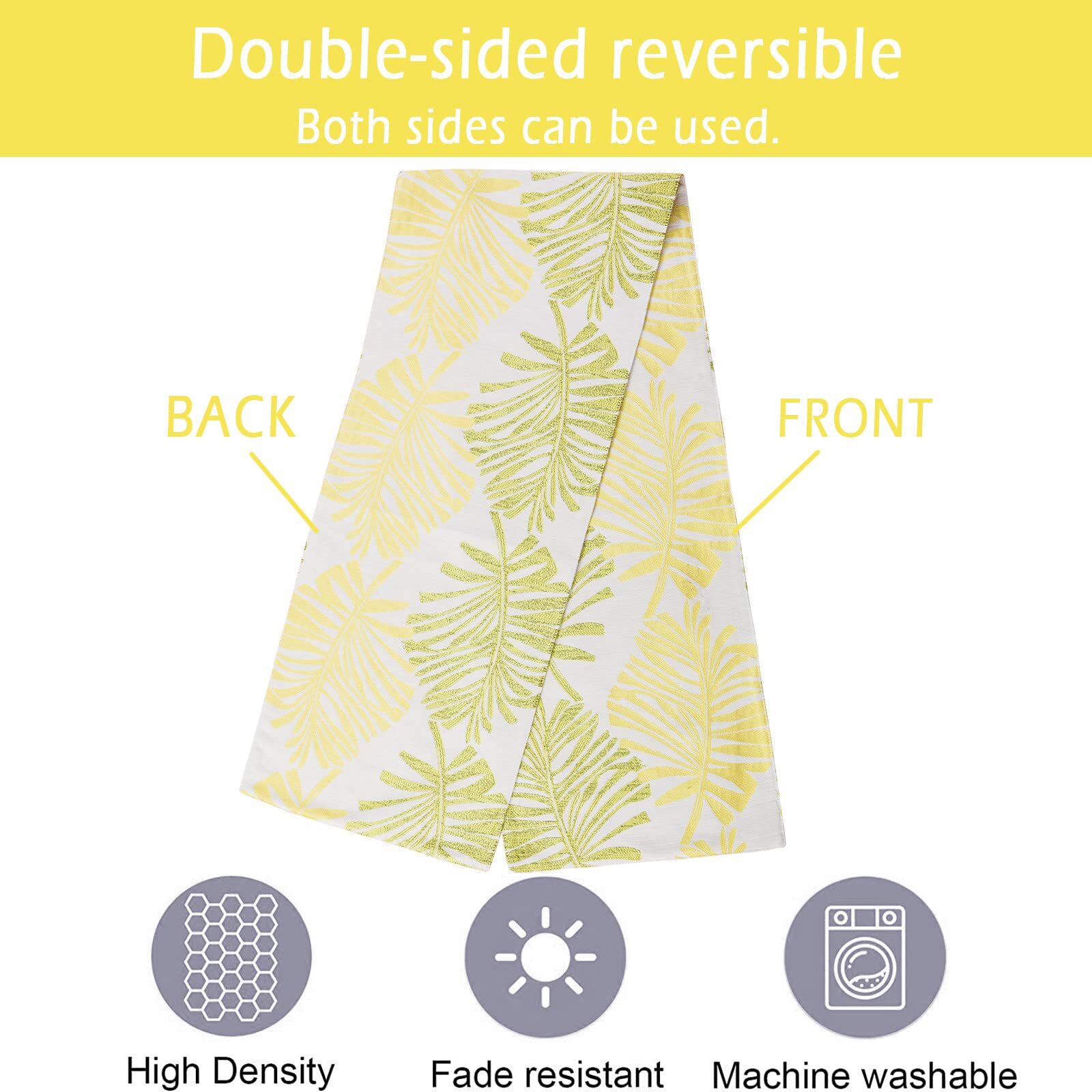 Leaf Table Runner Double-Sided Reversible Polyester Dining Kitchen 12x70" Yellow gallery