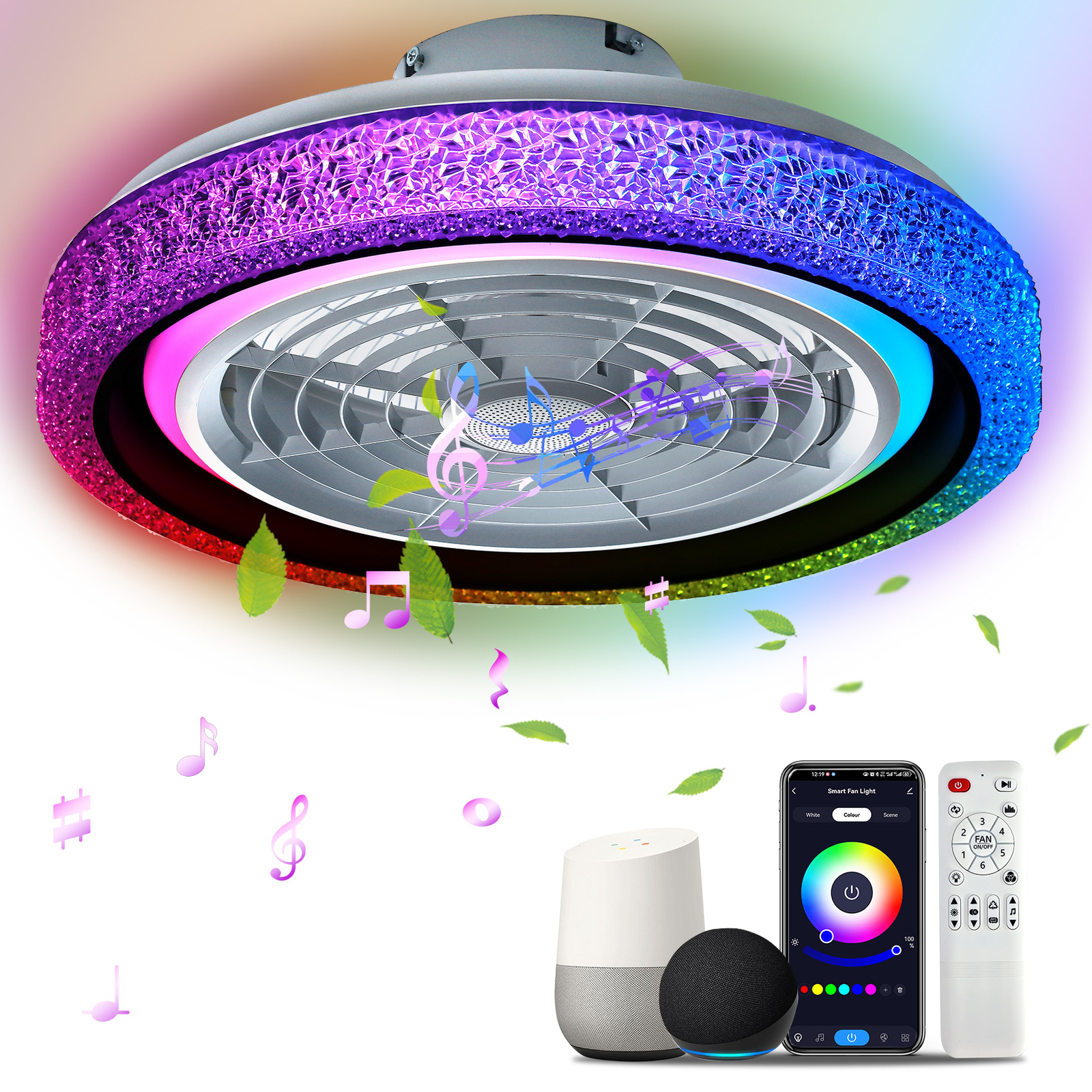 TCFUNDY 20" Smart Ceiling Fan with Light Alexa Google Control +Bluetooth Speaker gallery