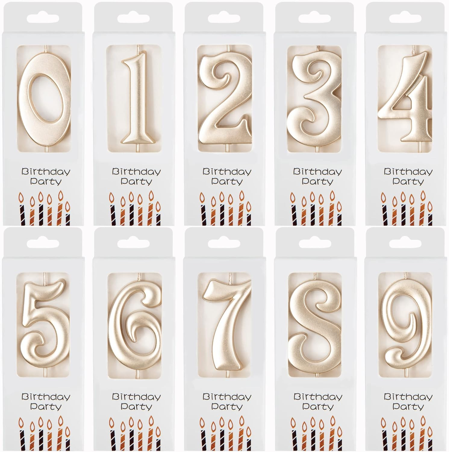 10-Count 0-9 Champagne Gold Number Birthday Candles, Number One Birthday, Champa gallery