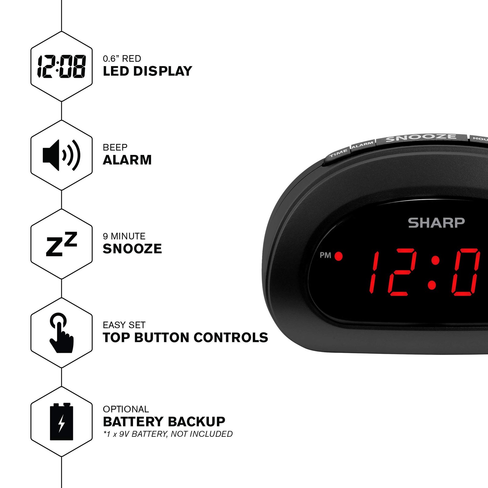 Sharp Small, Space-Saving Digital Alarm Clock – Compact Bedside Clock with La... gallery