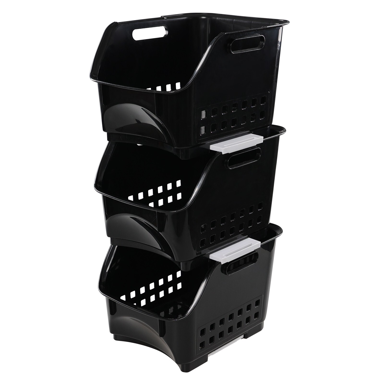 Cand 3-Pack Black Plastic Stacking Organizer Basket, Plastic Stackable Basket gallery