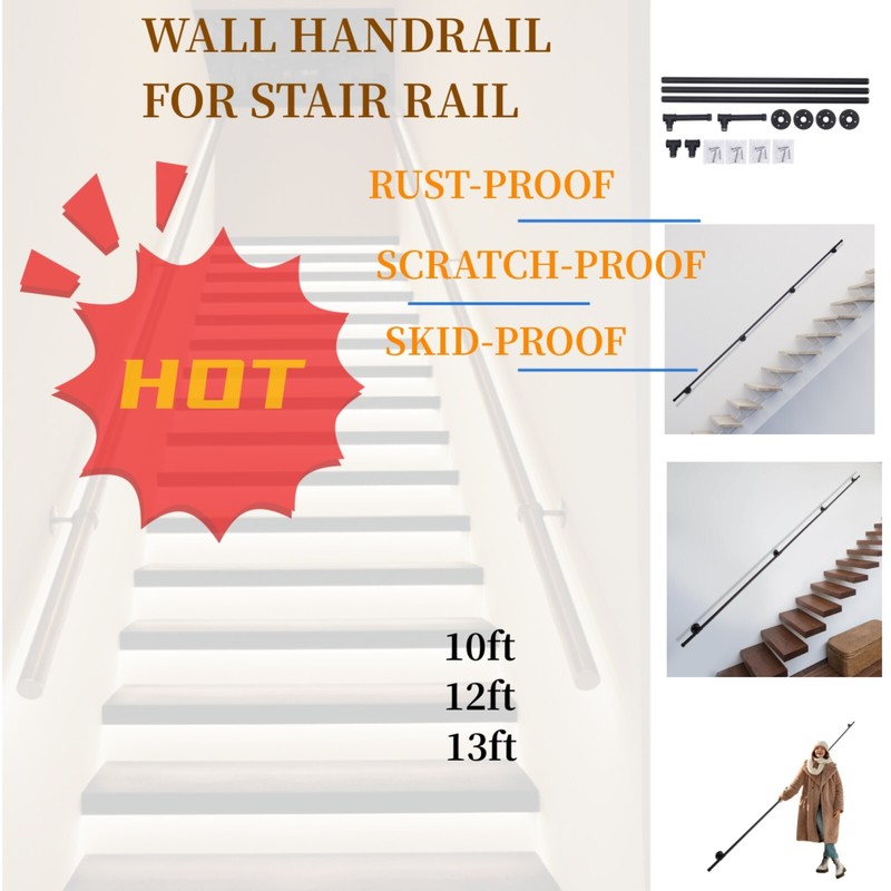 10/12/13ft Multifunctional Staircase Handrail Black Iron Loft Pipe Handrail Wall gallery