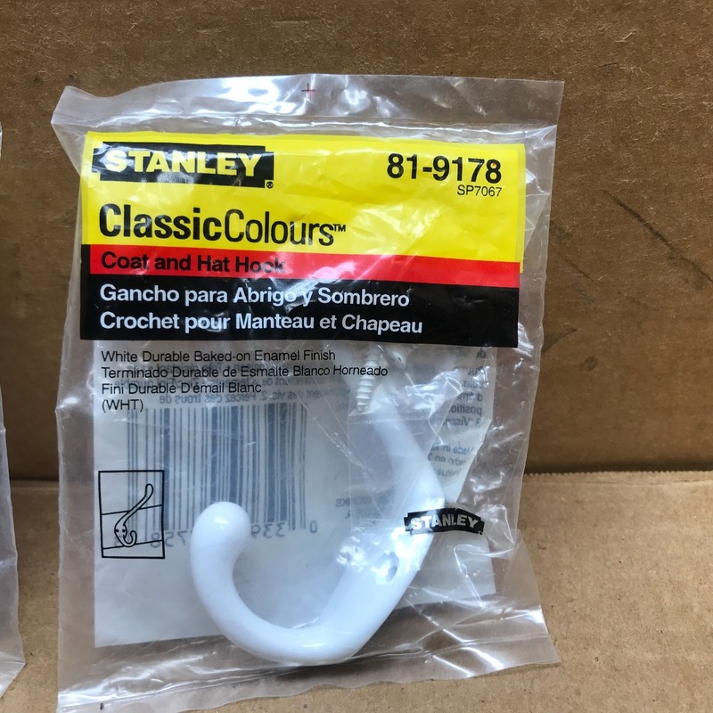2 White Stanley Coat and Hat Hook 81-9178 New in Package gallery