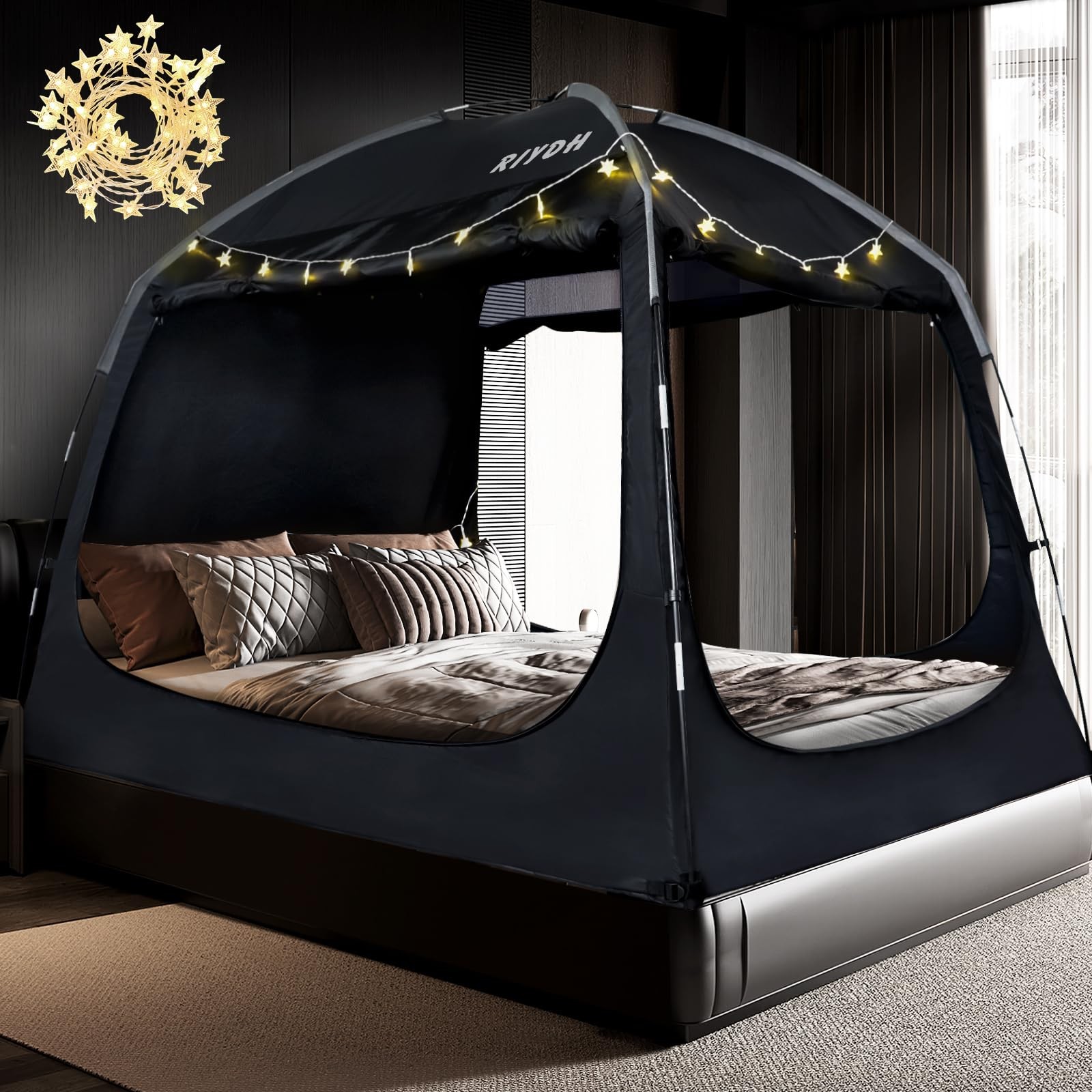 Bed Tent Canopy Breathable 93% Light Reduction 3 Doors King White Portable Adult gallery