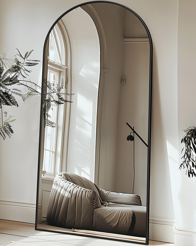 Arched Black Full Length Mirror 76"x34" - Floor & Wall Mount for Any Room gallery