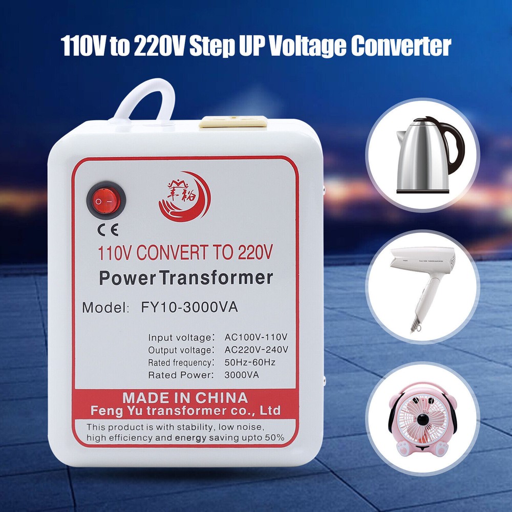 Max. 3000W Voltage Converter Transformer Step-Up Only 100-120V to AC 220-240V US
