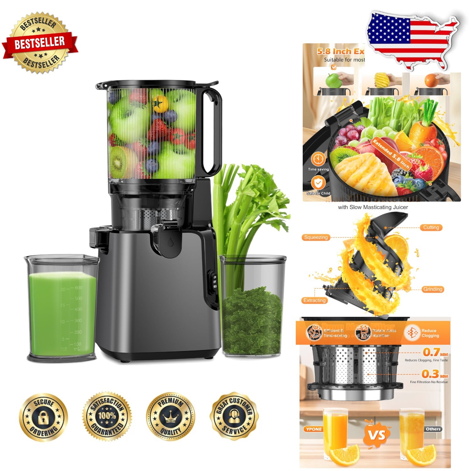 Juicer Extractor - 5.8" Whole Fruit Chute, 400W, Quiet, Easy Clean, Titanium gallery