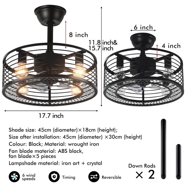 Modern 6-Speed Ceiling Fan Reverse Blades Chandelier 4-Light Pendant Lamp+Remote gallery