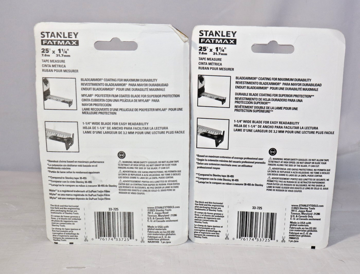 Two (2) Stanley FATMAX 25ft Tapea Measure 33-725 10X Blade Life 14ft Reach USA gallery