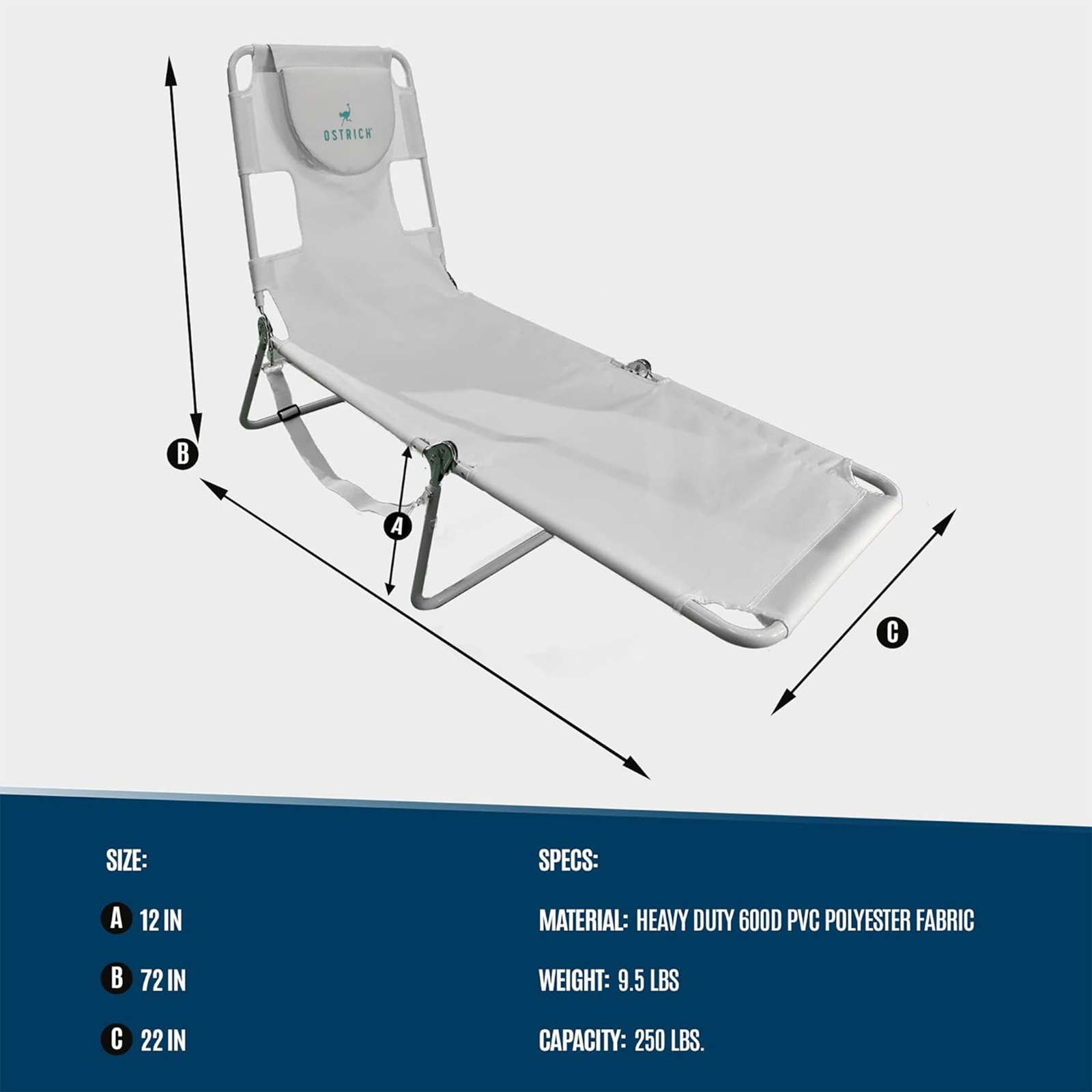 Ostrich Lounge Versatile Facedown Beach Tanning Chair, White (Open Box) gallery