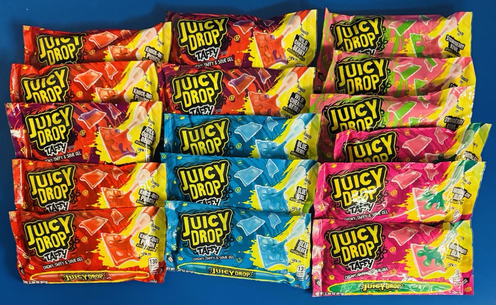 (16) Juicy Drop Taffy Candy Assorted Flavors 2.36oz. Packs Bulk Lot BB: 09/2027 gallery