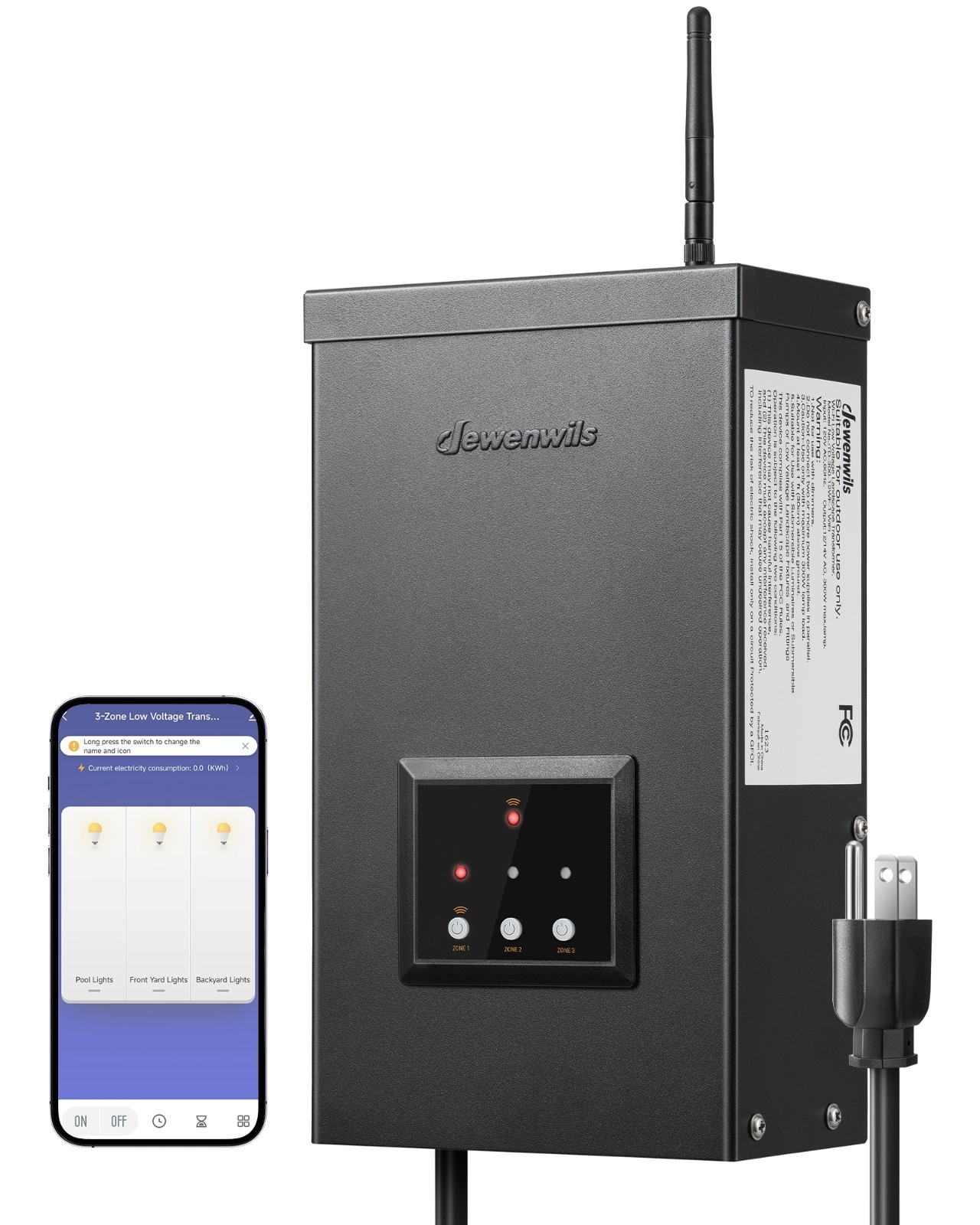 DEWENWILS 300W Smart Low Voltage Transformer WiFi 3 Zones, 120V AC to 12V/14V AC gallery