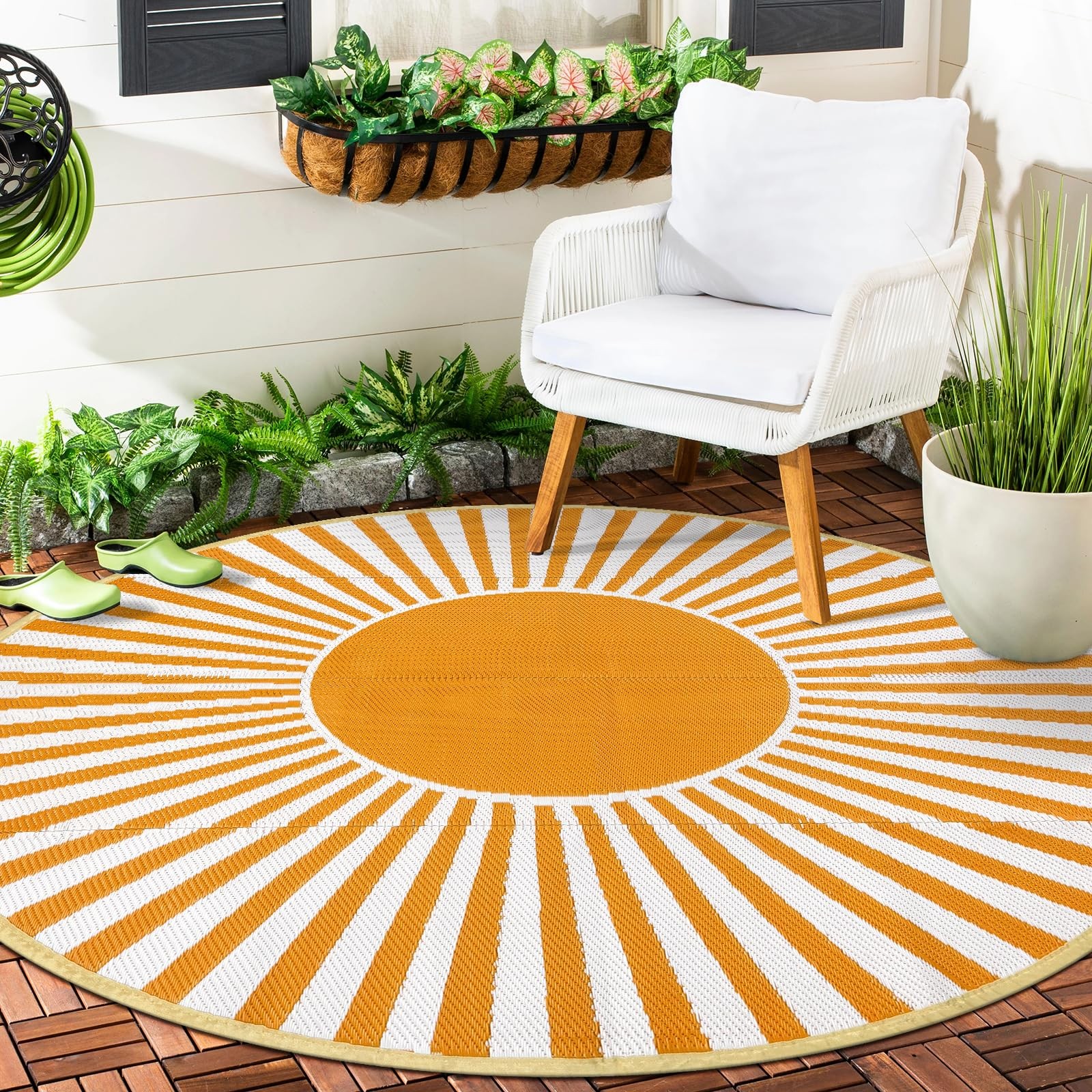 Round Outdoor Rugs 6ft for Patios Clearance, Waterproof Reversible Plastic St... gallery