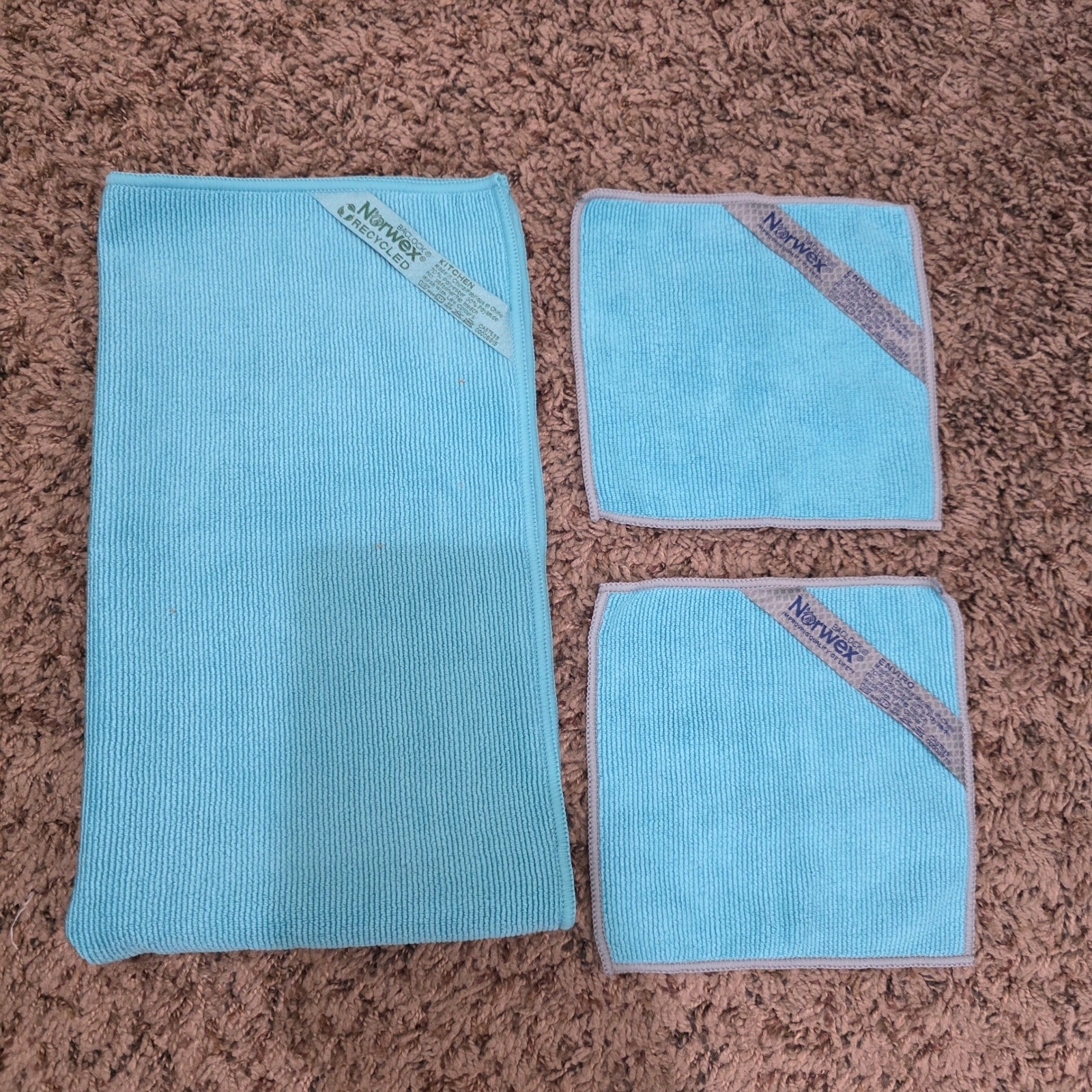 Norwex 3pc Set Limited Edition Teal Blue Ribbed Kitchen Towel 2 Mini EnviroCloth gallery