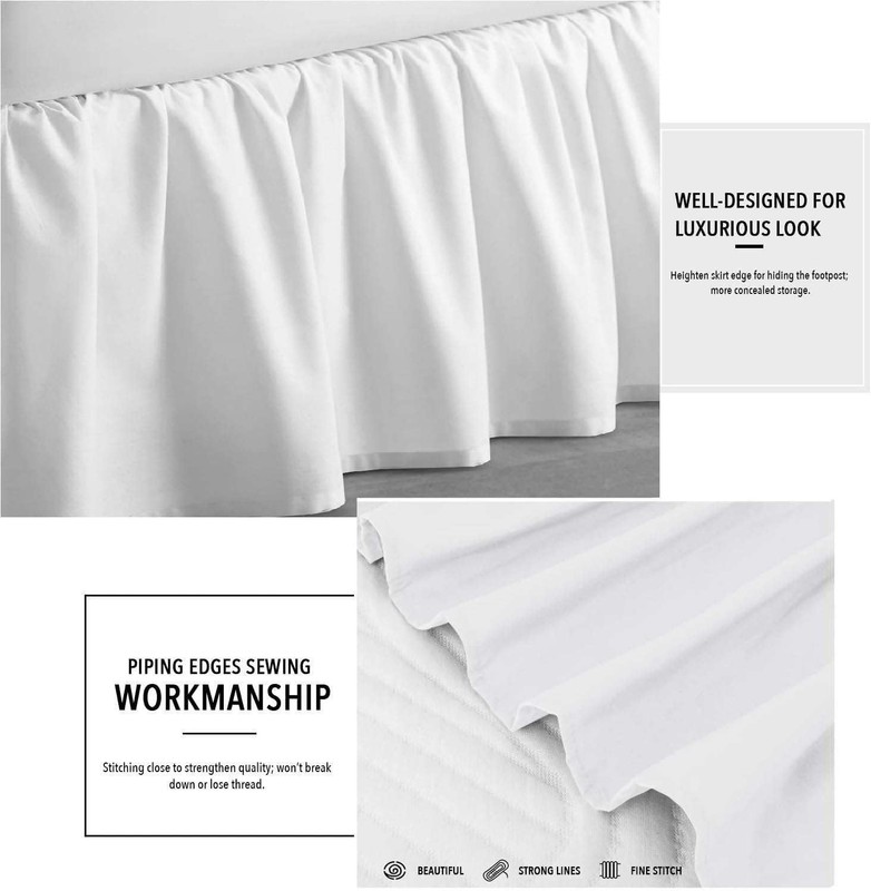 Queen Bed Skirt with Split Corners, Soft Microfiber, 16 Inch Drop, White Soli... gallery