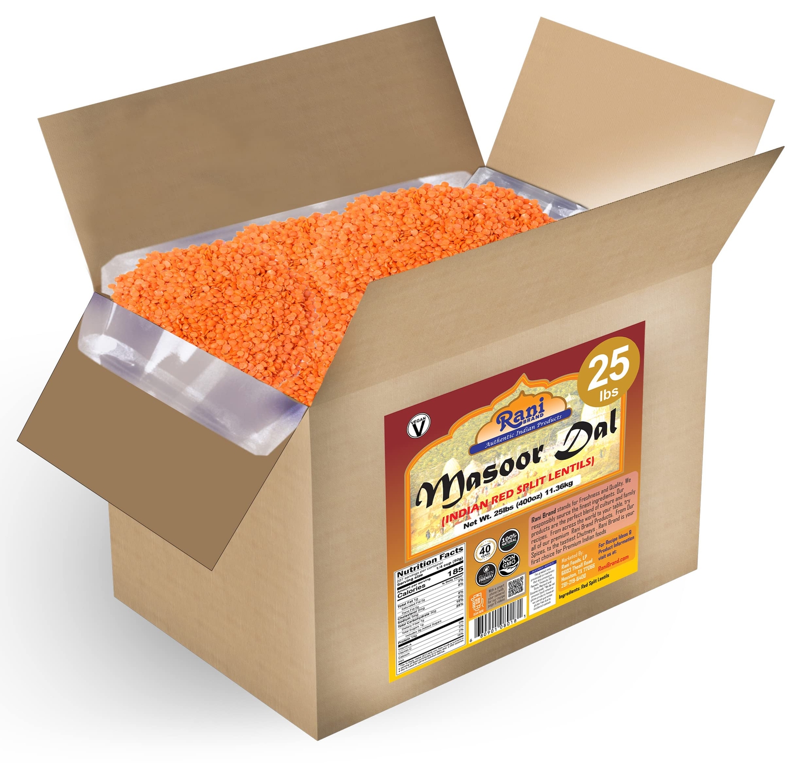 Rani Masoor Dal (Indian Red Lentils) Split Gram 400oz (25lbs) 11.36kg Bulk Box gallery
