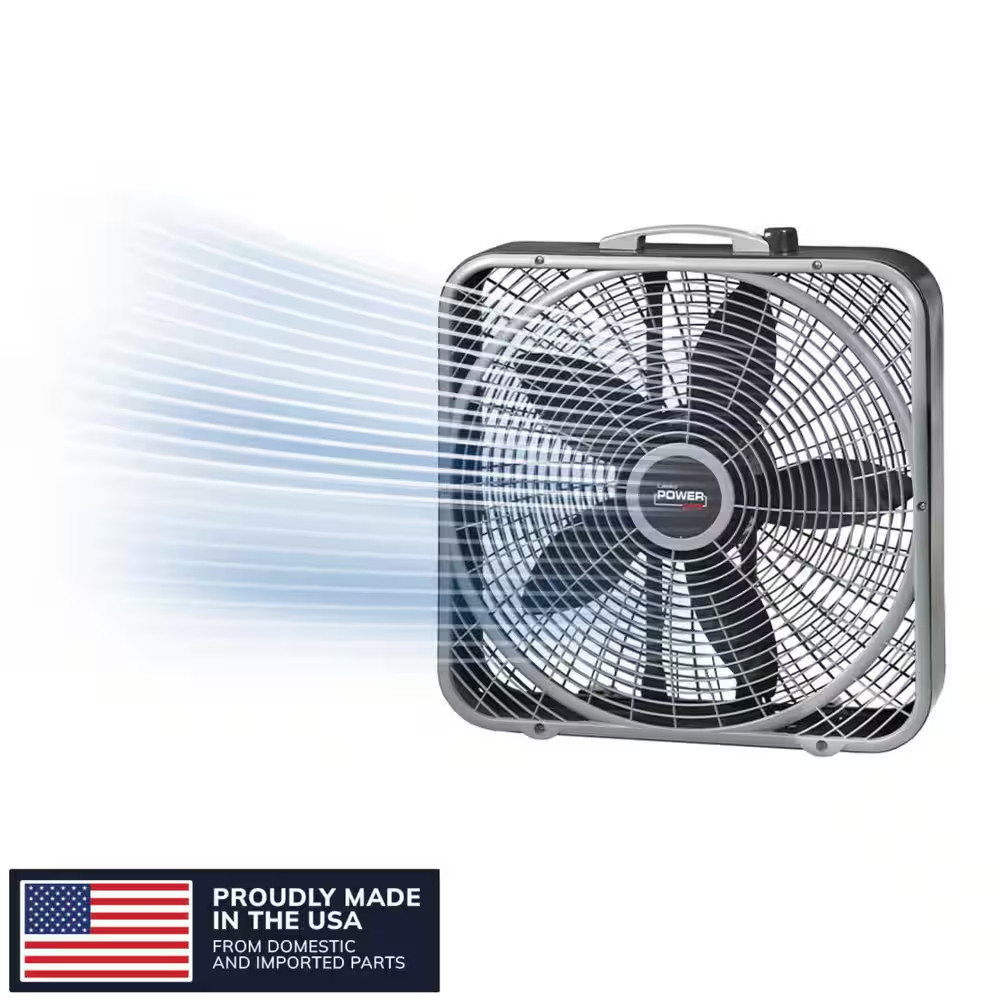 Power plus 20 In. 3 Speed Box Fan for Home in Gray with Weather Shield Design fo gallery