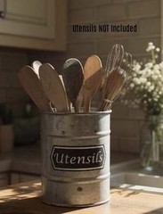 New Primitive Farmhouse RUSTIC UTENSIL HOLDER CONTAINER Metal Bucket