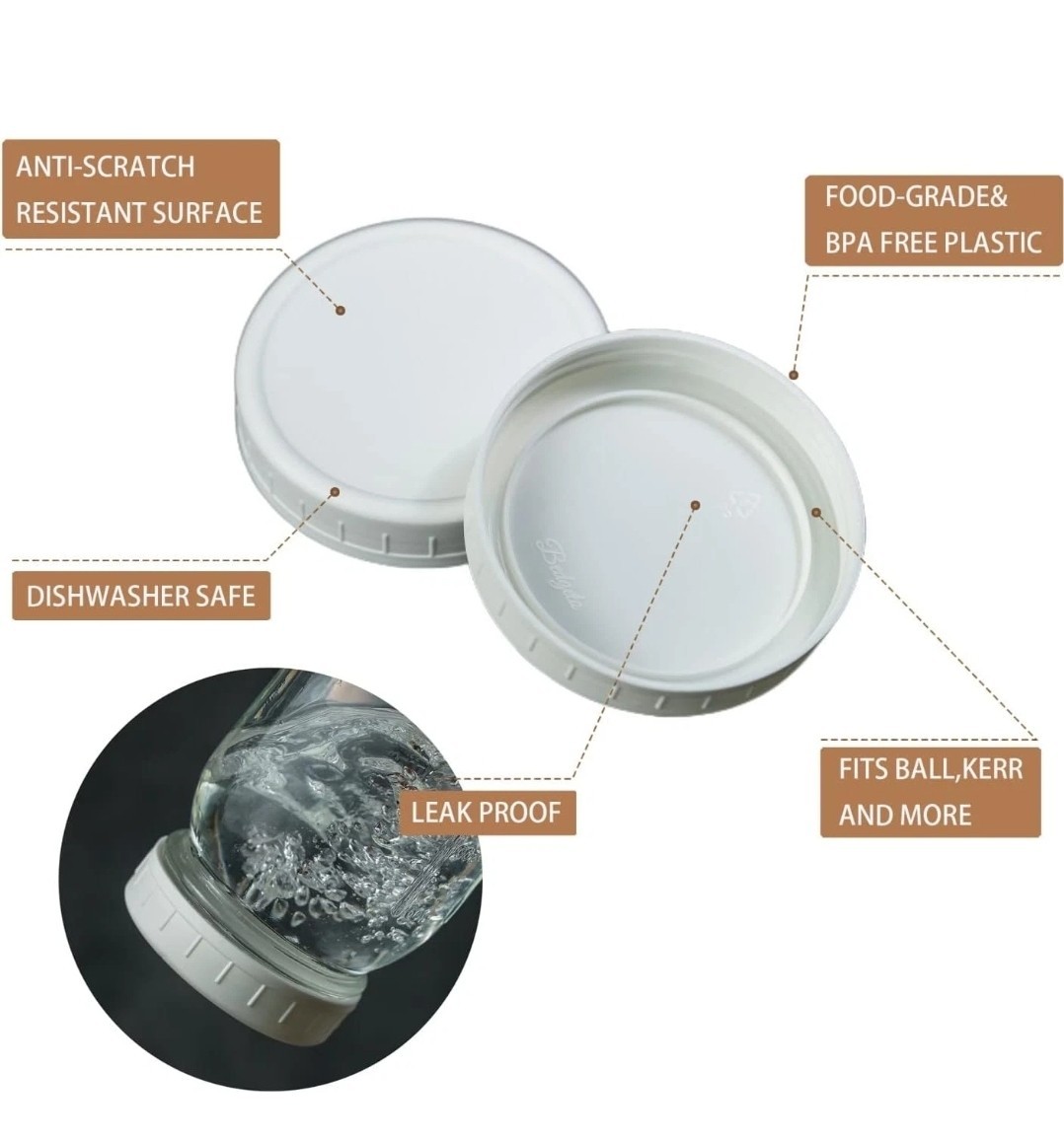 18 Pack White Plastic Mason Jar Lids with Silicone Rings, 9 Wide Mouth & 9 Regul gallery