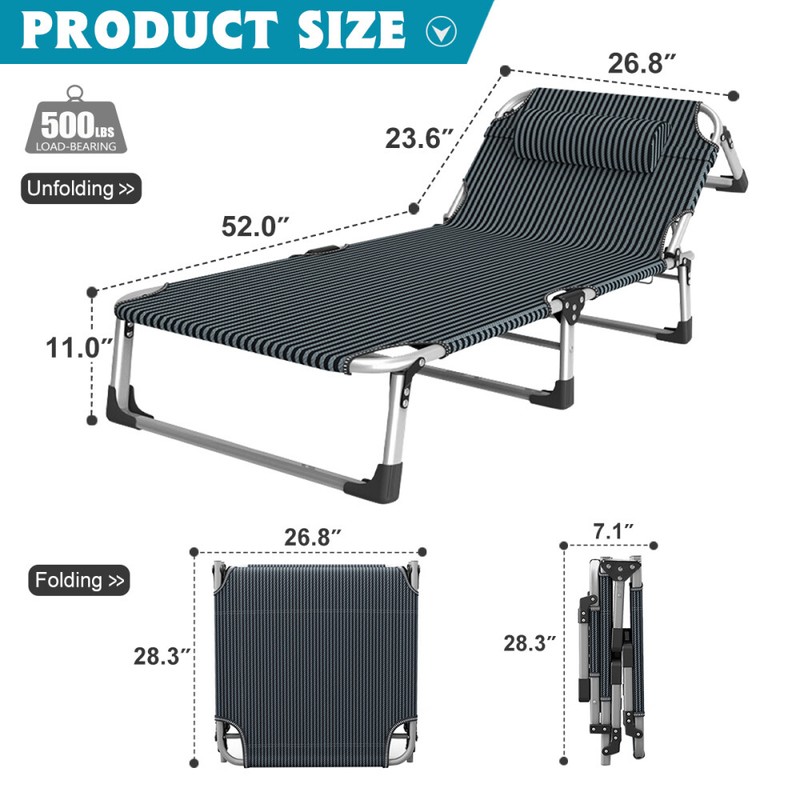 SLSY Folding Cot Adjustable 4-Position Reclining Folding Chaise Lounger Chair gallery