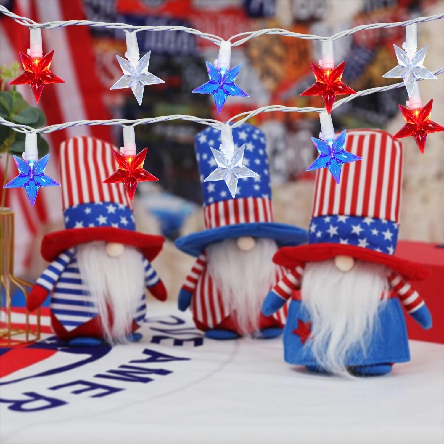 50 LED Red White Blue Star Lights, 18.5FT 4Th of July Lights Plug In, Patriotic gallery