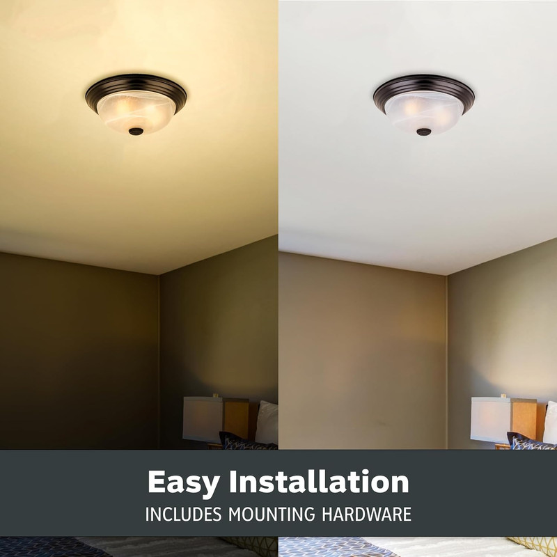 2-Light Flush Mount Ceiling Light 11 Inch White Alabaster Glass Bronze Fixture gallery