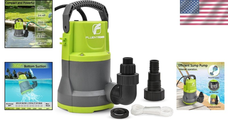 High Performance 3500GPH Sump Pump - Manual Control with 26ft Cord and Adapters gallery