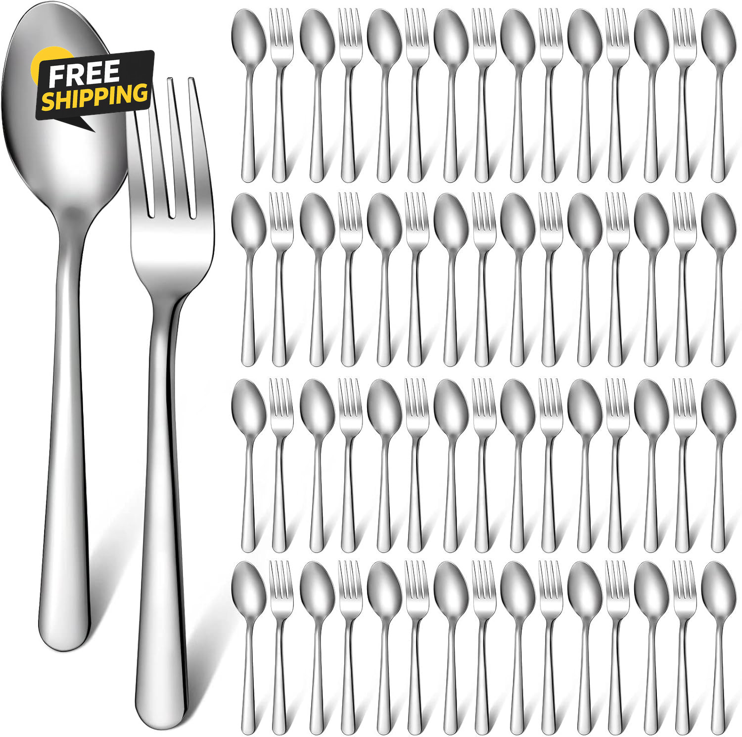 100 Pcs Forks and Spoons Silverware Set Bulk Stainless Steel Flatware Cutlery Se gallery