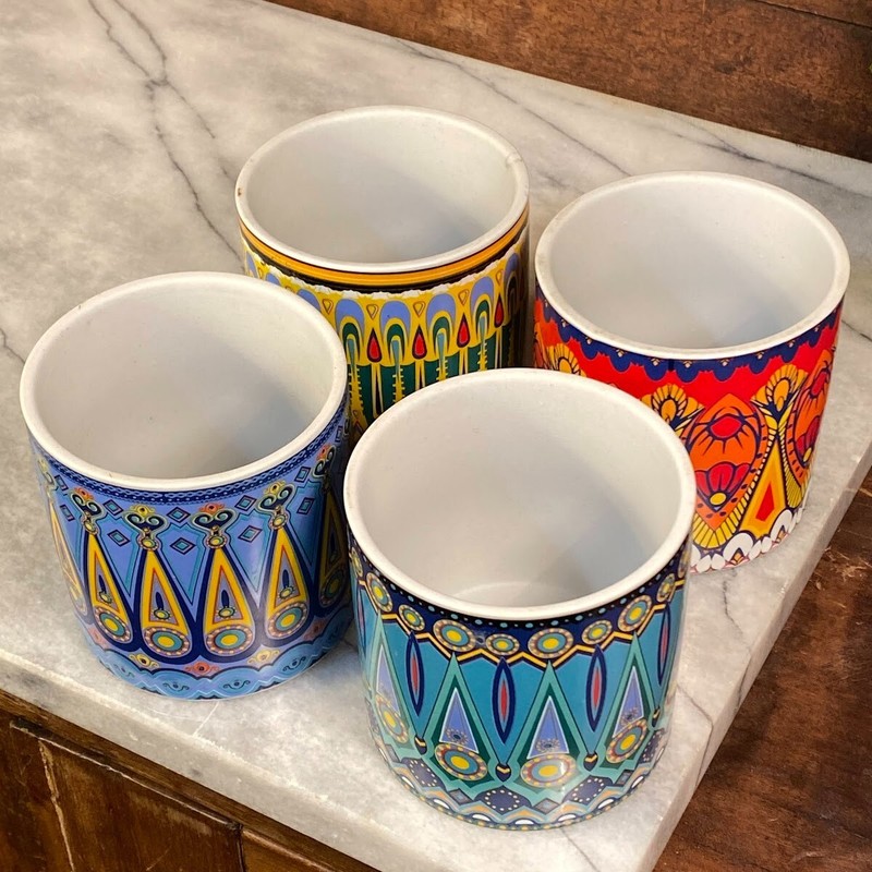 Ceramic Succulent Cactus Indoor Pot Red Blue Yellow Mandala Pattern ~ Set of 4 gallery