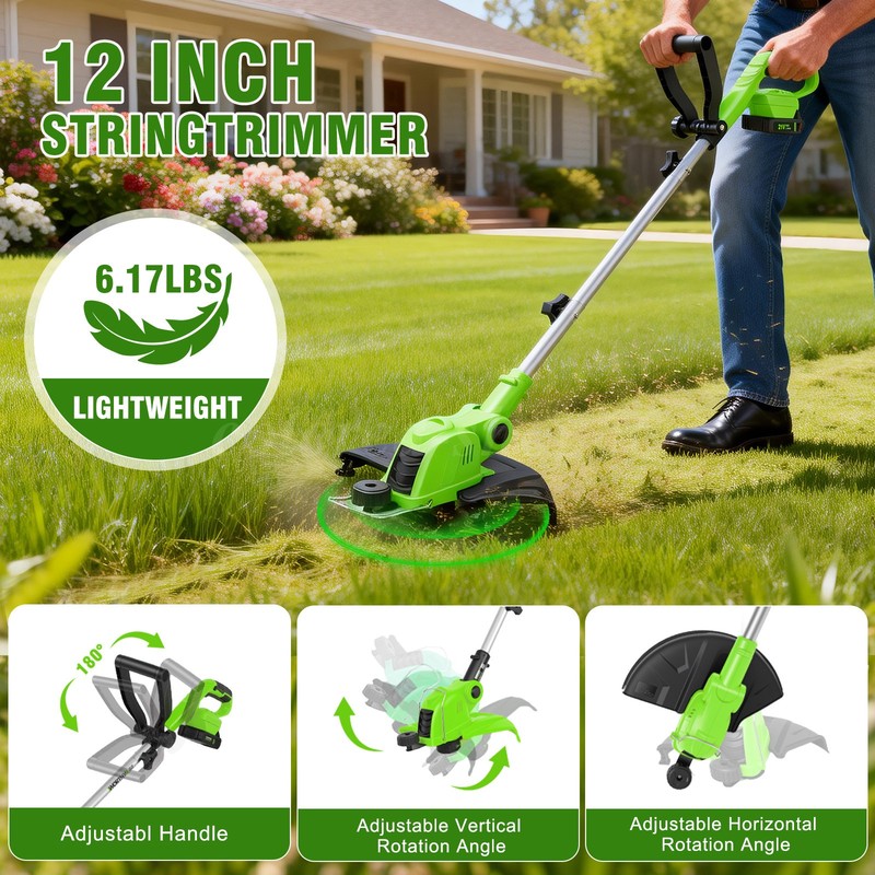 Electric Cordless Grass String Trimmer Lawn Edger Weed Wacker Cutter & 2 Battery gallery