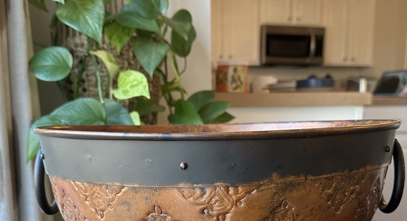 Embossed Rustic Metal Riveted Decorative Bowl With Handles HTF gallery