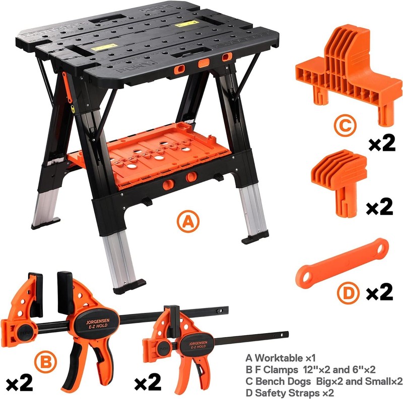 Pony Portable 2-in-1 Folding Work Table Workbench Sawhorse 1000lbs Load Capacity gallery