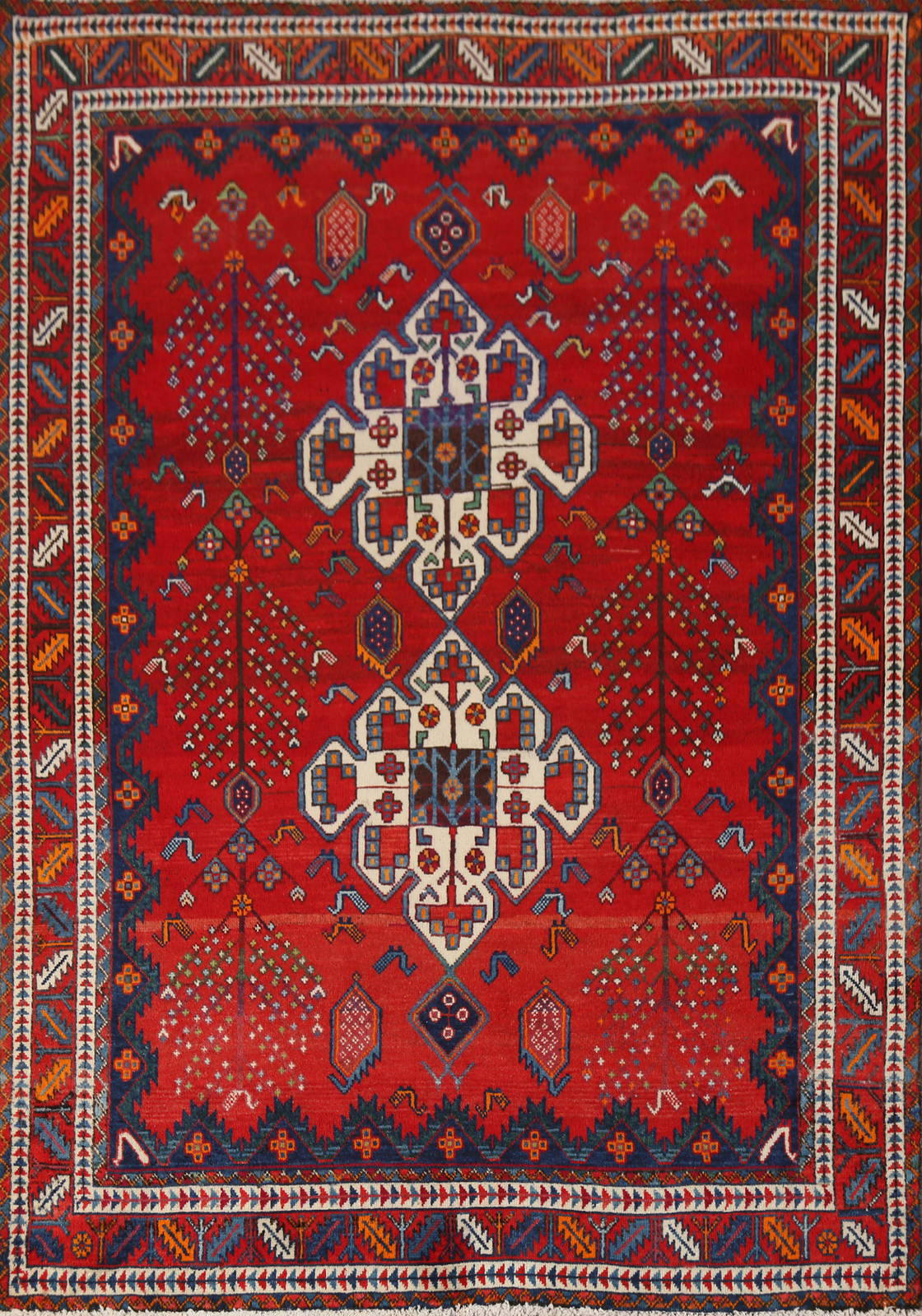 Vintage Geometric Handmade Wool Red Traditional Tribal Rug Area Carpet 5x6 gallery