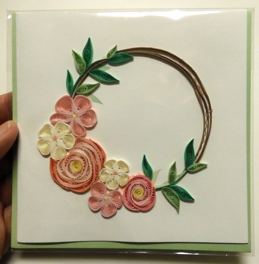 1 Papyrus Card Quilling Happy Blank Inside Floral Wreath intricate handcrafted gallery