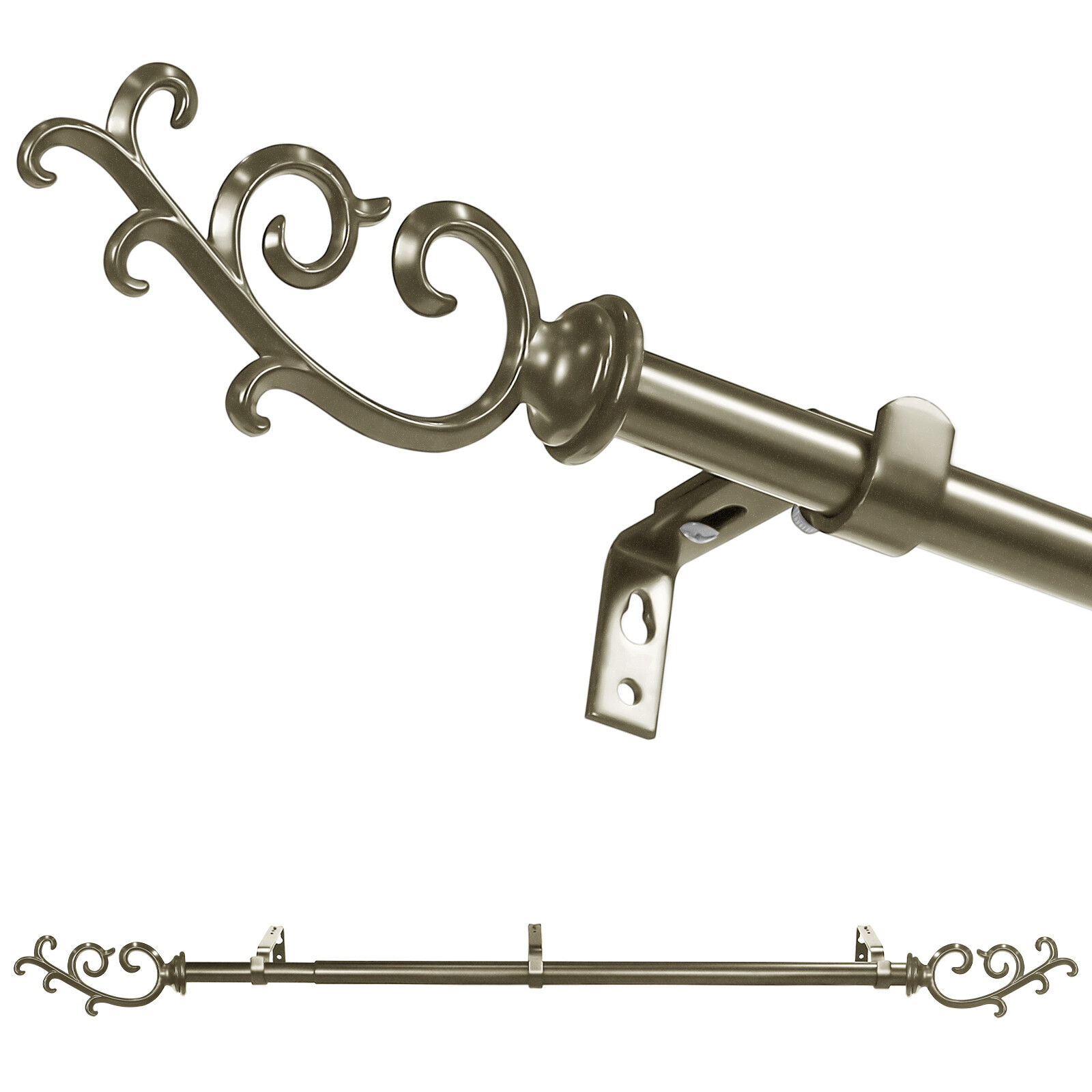 5/8" Julietta Adjustable Single Drapery Curtain Rod, 28”-48"/48"-84"/84"-120" gallery