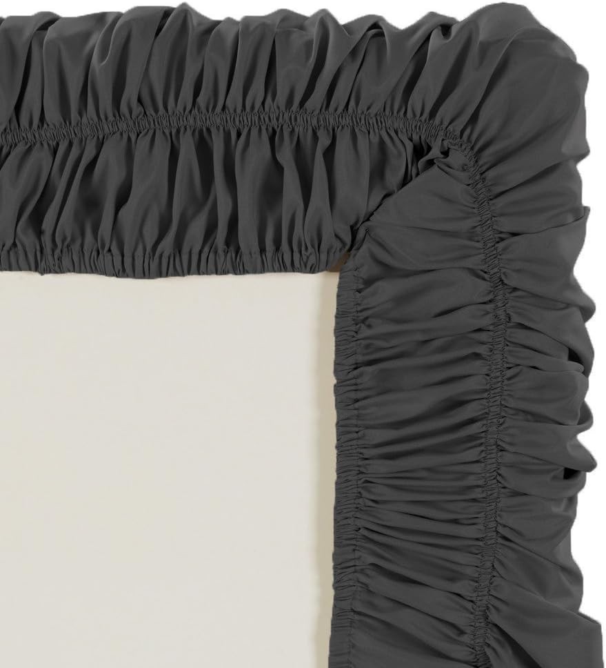 Elegant Elastic Bed Skirt with Ruffle - Easy Fit Twin/Full Size, Solid Charcoal gallery