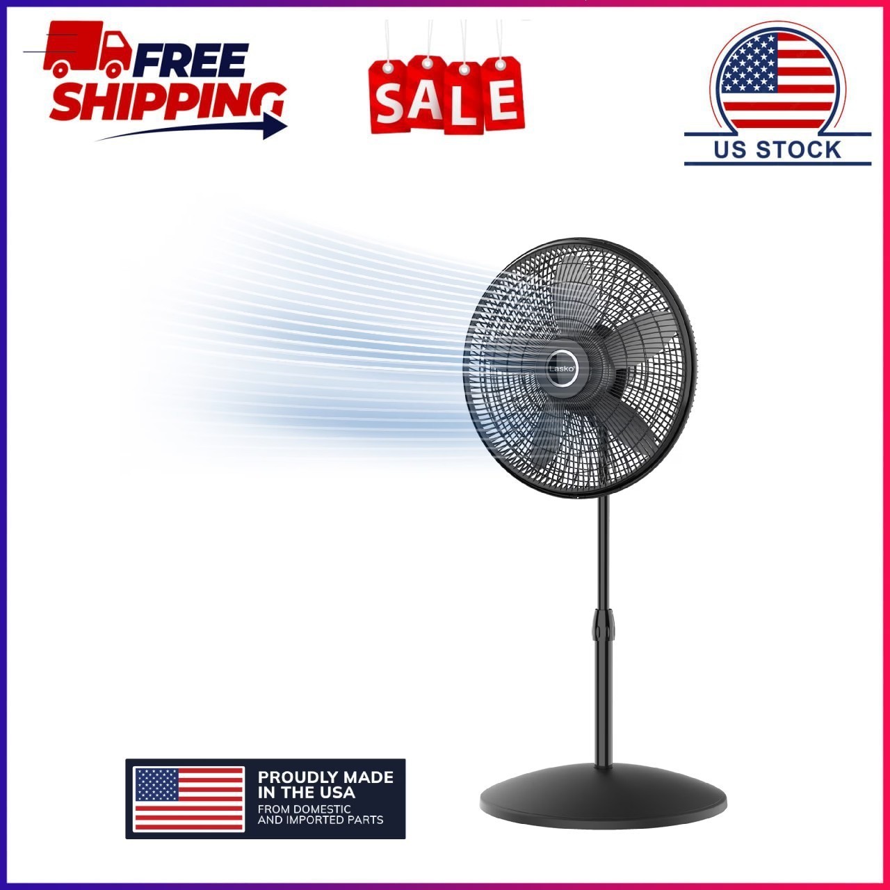 Lasko Cyclone 18" 3-Speed Oscillating Pedestal Fan Black, S18910 gallery