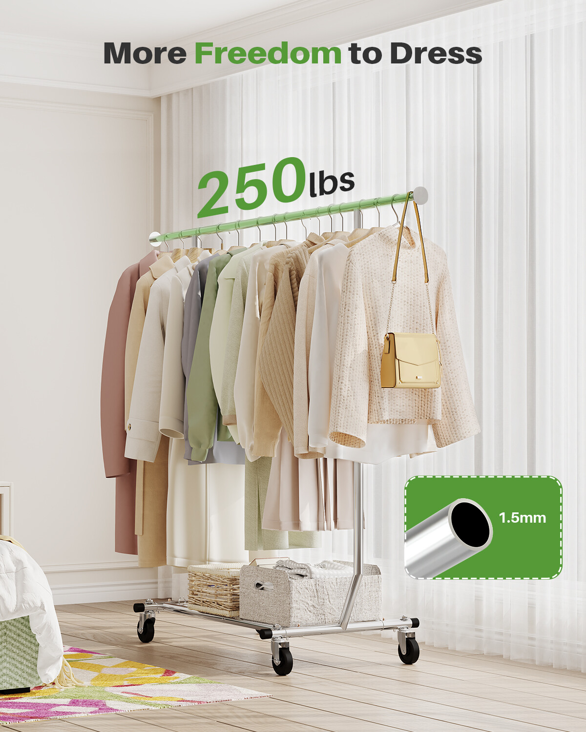 HOKEEPER Rolling Commercial Grade Clothing Garment Racks Sing Rail Adjustable US gallery