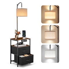 VEVOR Floor Lamp with Table 2-Tier End Table with 2 Drawers and 3 Color Lighting