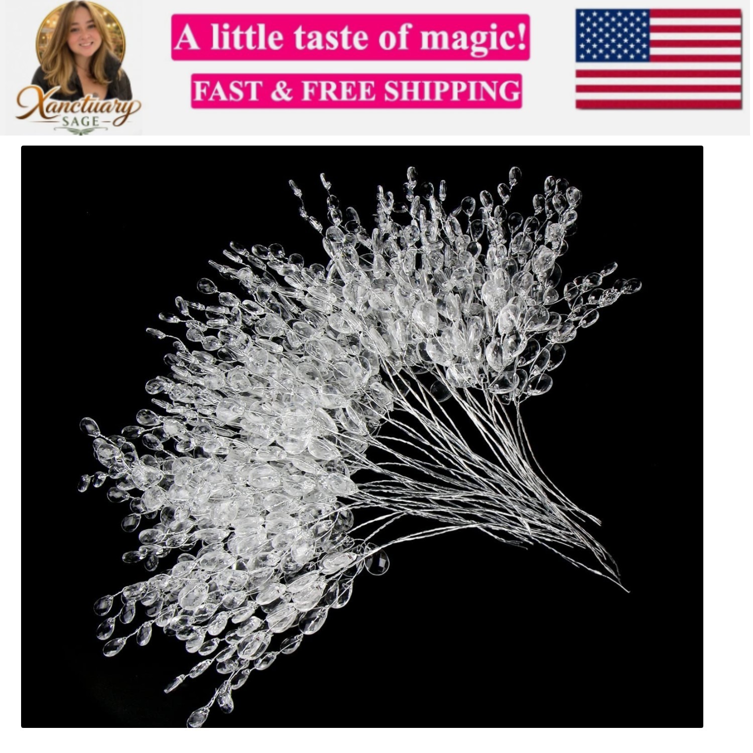 50pcs Acrylic Bead Drop Stems Flower Bouquet Crystal Bud Branches Flower Twig... gallery